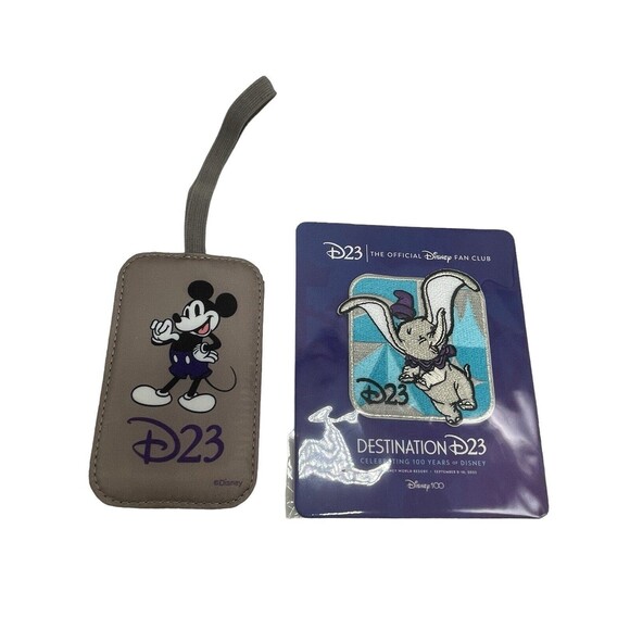 2023 Disney Destination D23 Dumbo Patch And 1 Lug Mickey Mouse Luggage Tag New - Picture 1 of 12